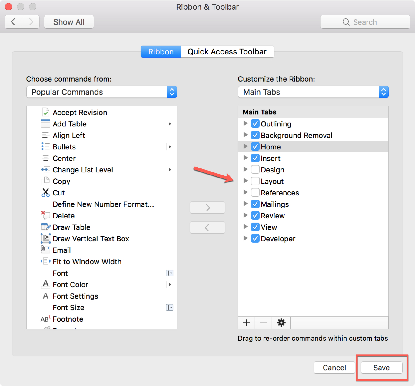 move style box in word for mac 2011